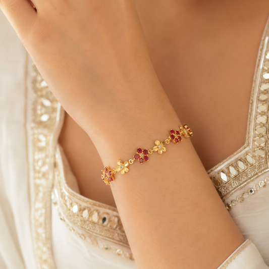 Anti Tarnish Golden Blossom Flower Charm Bracelet