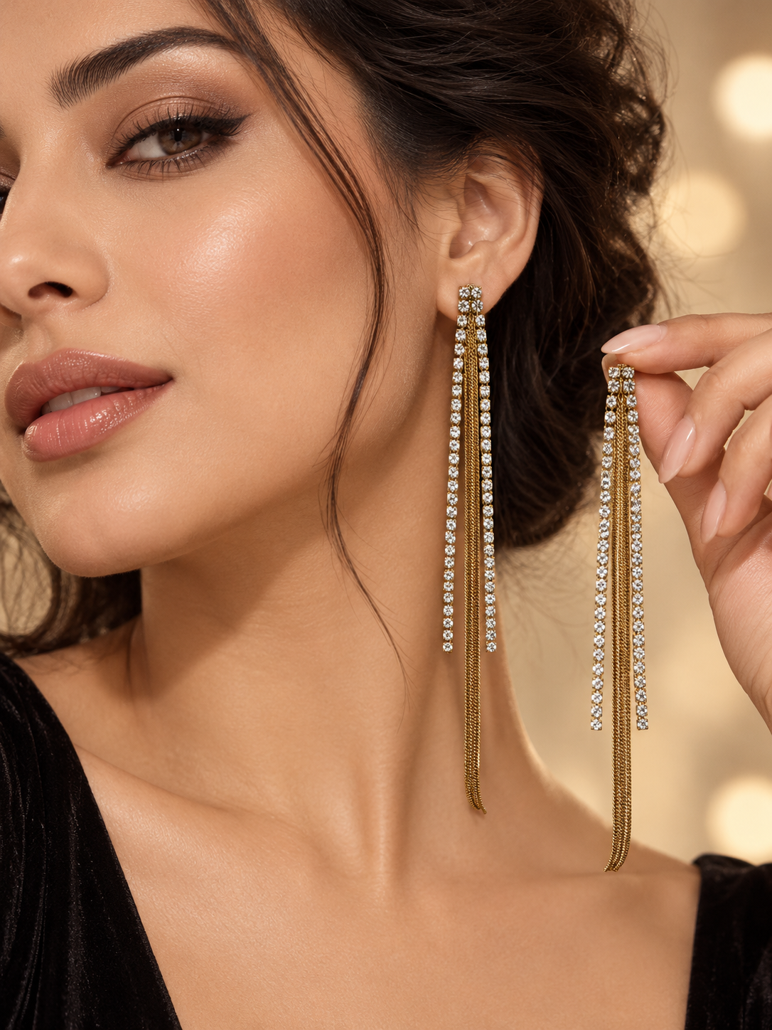 Crystal Cascade Chain Fringe Earrings