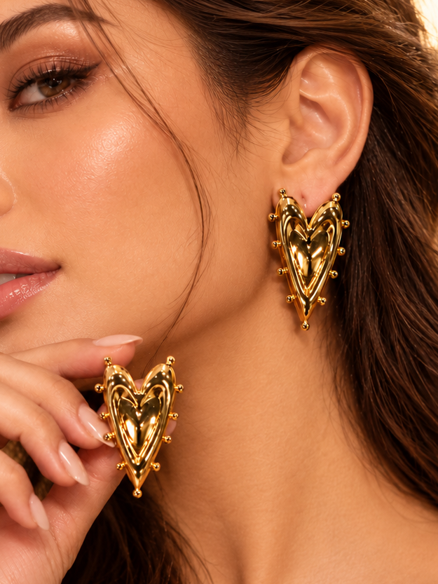 Sculpted Gold Heart Statement Earrings