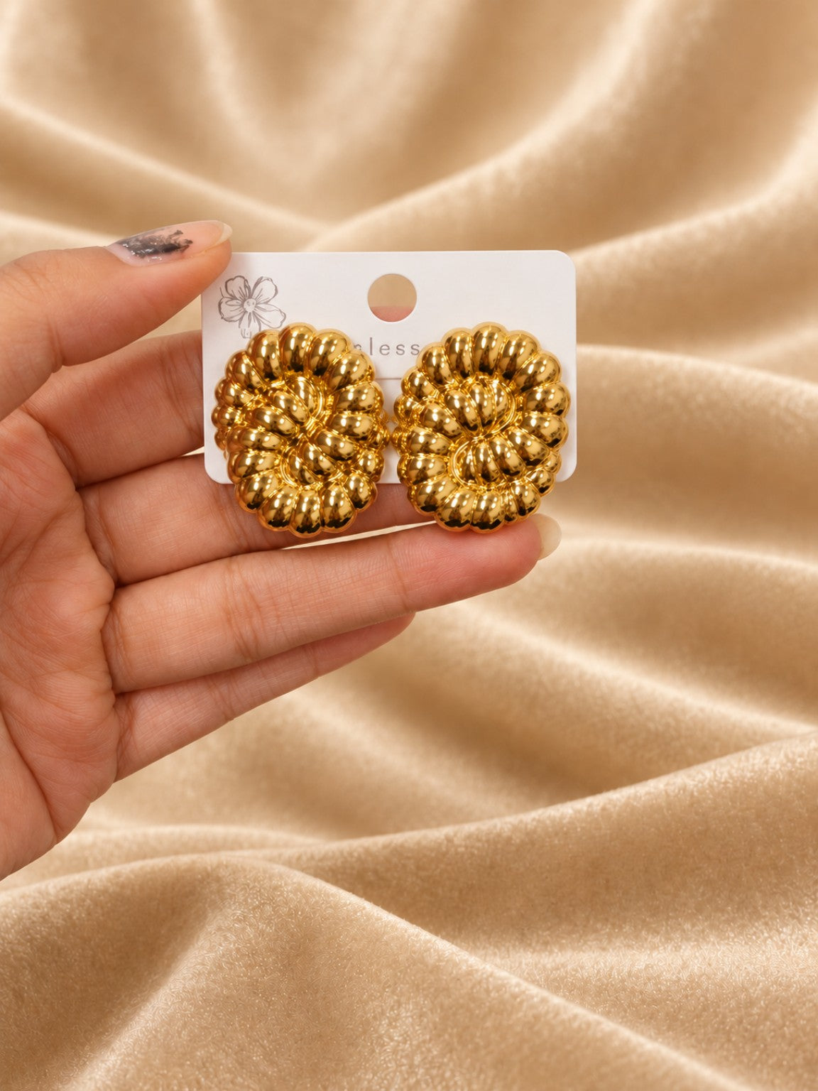 Gold Textured Floral Stud Earrings