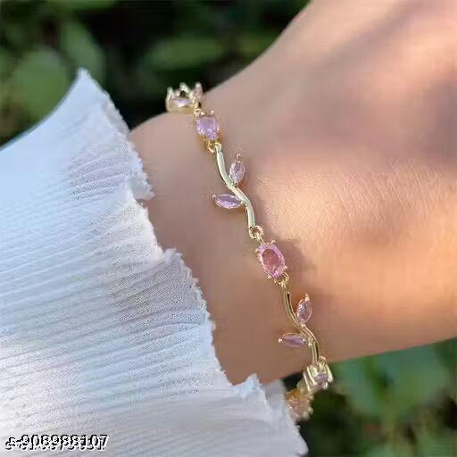 Gold Tulip Vine Bracelet with Pink Stone Accents