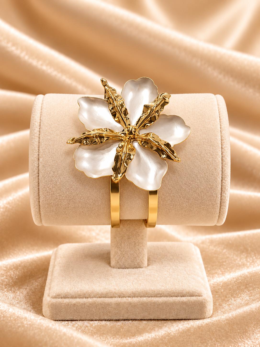 Pearl Petal Gold Open Cuff Bracelet