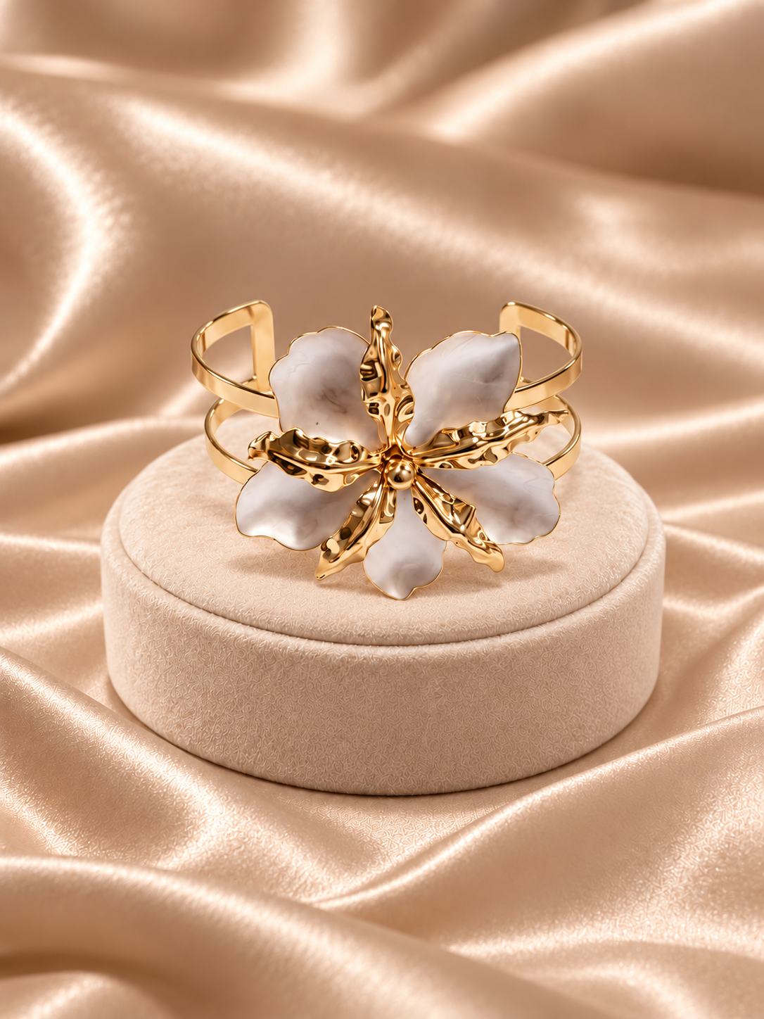 Pearl Petal Gold Open Cuff Bracelet