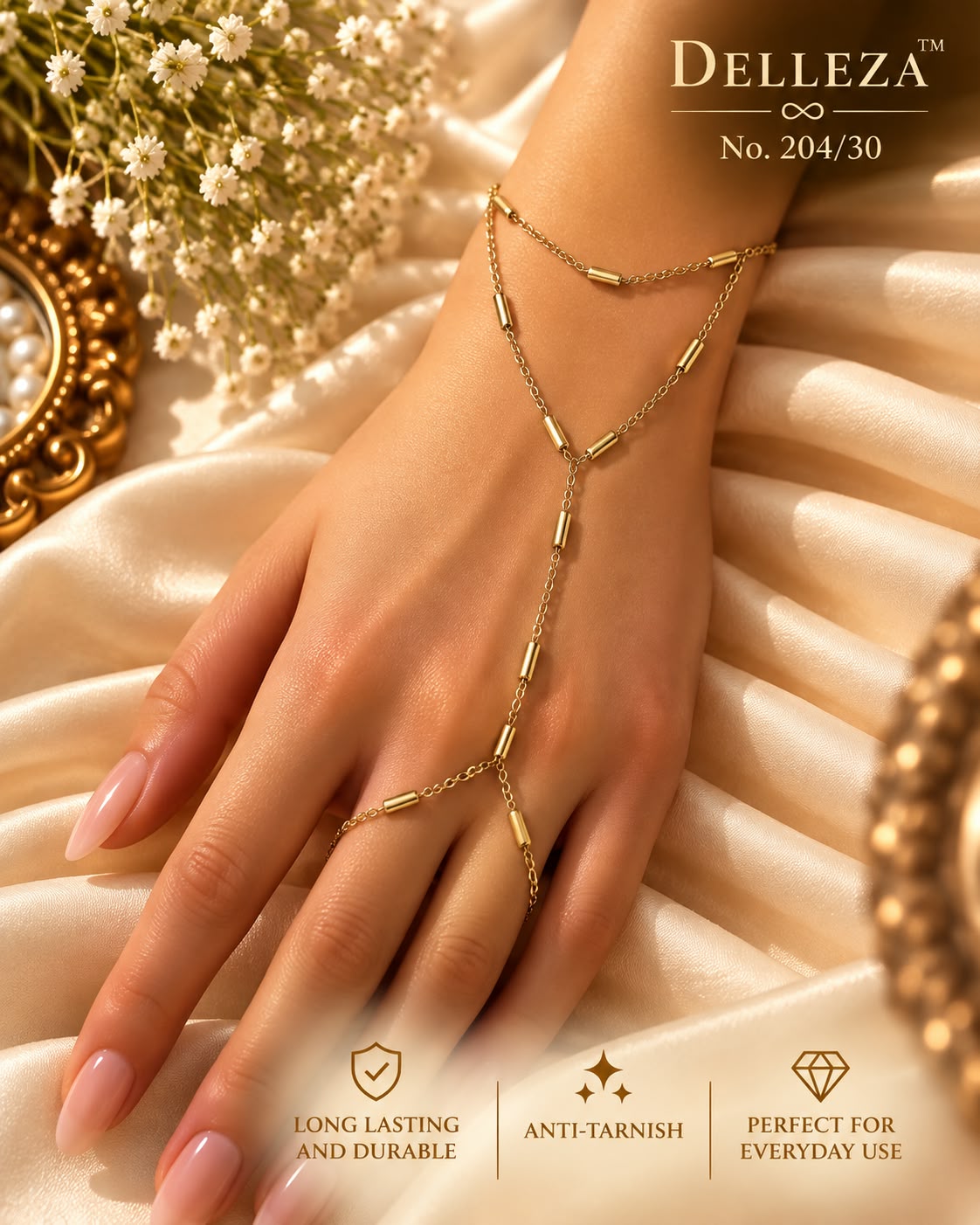 Tube Bead Hand Harness Bracelet with Ring
