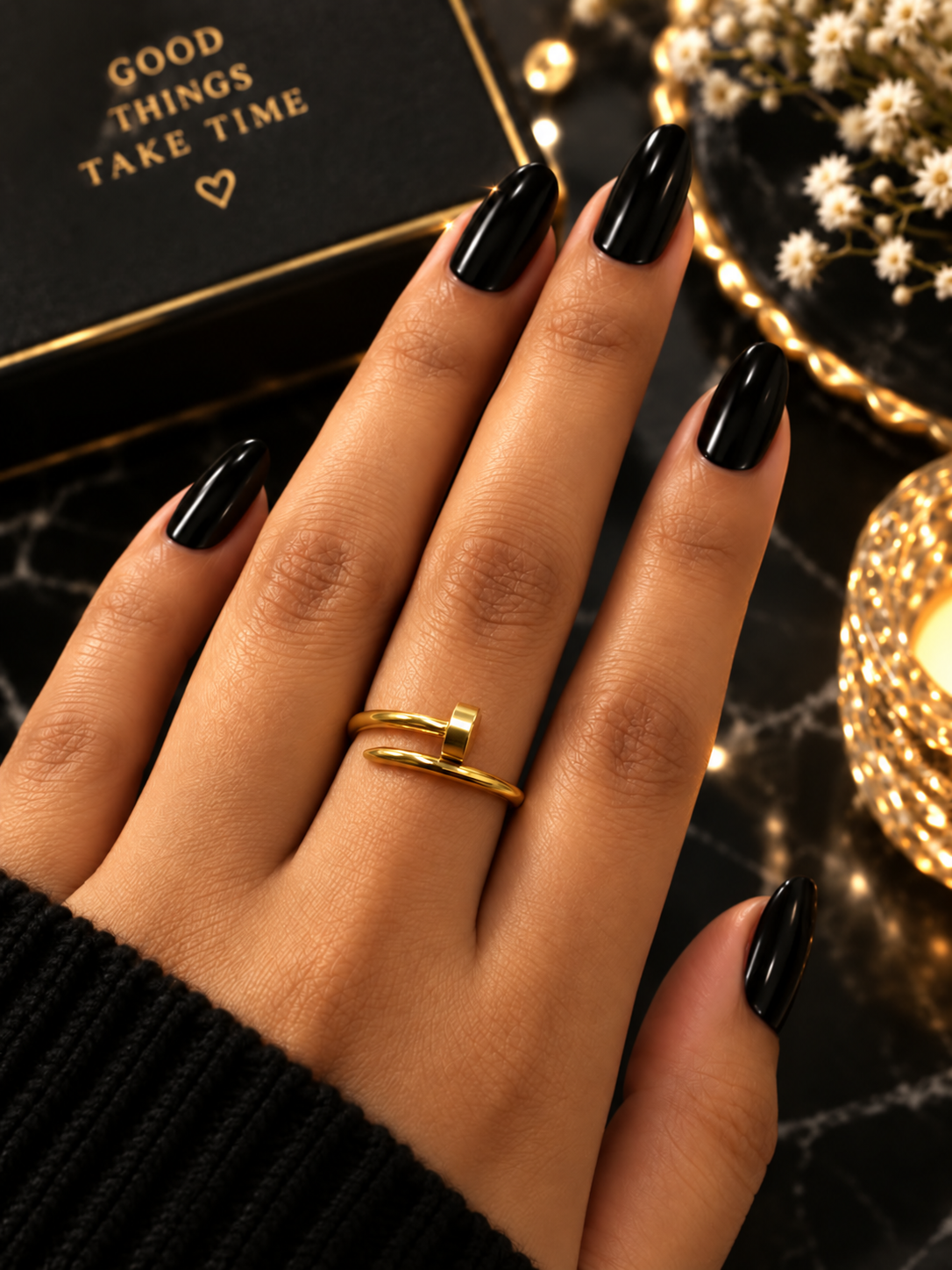 Gold-Tone Nail-Inspired  Ring