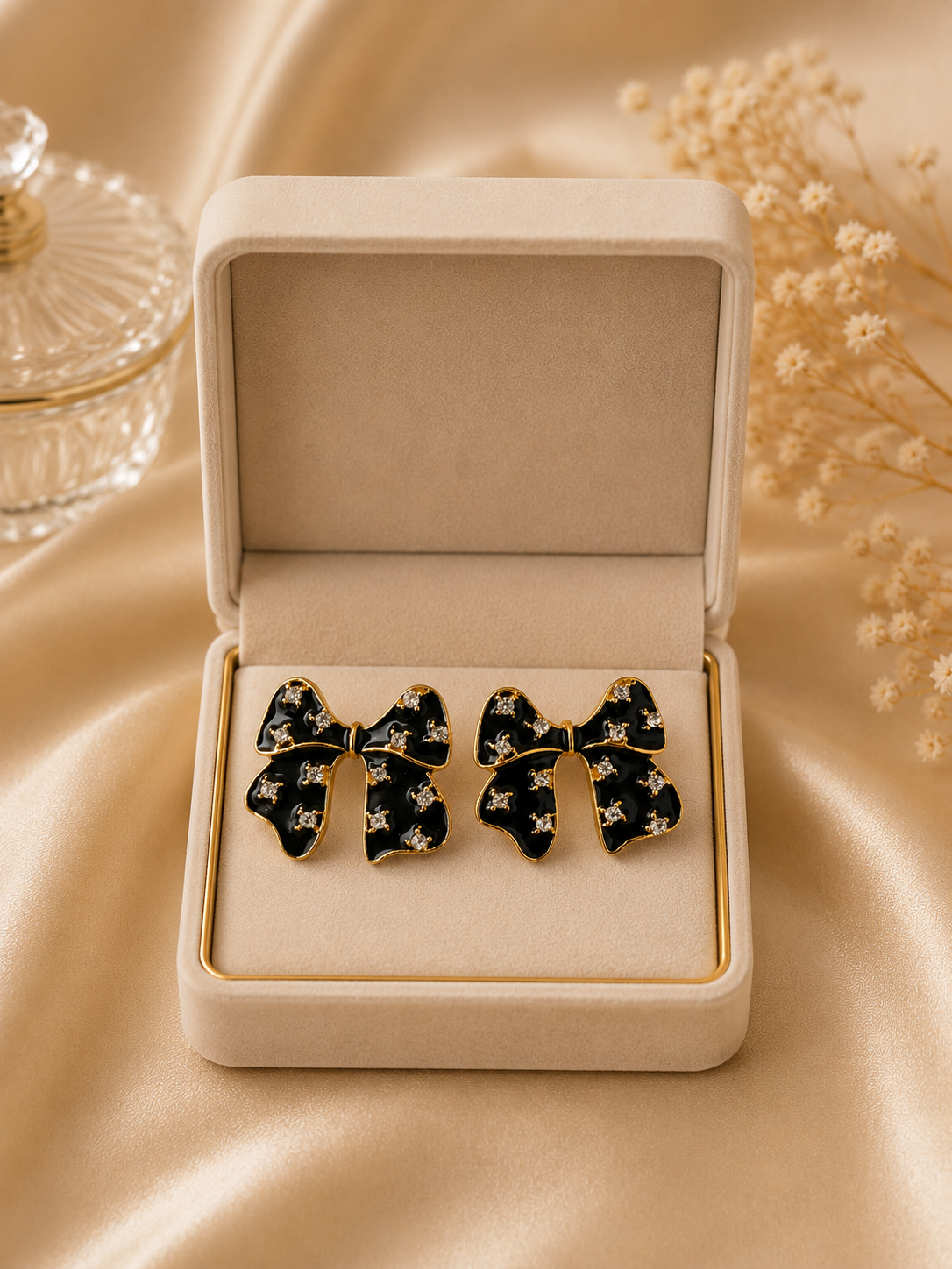 Korean Black Bow Earring