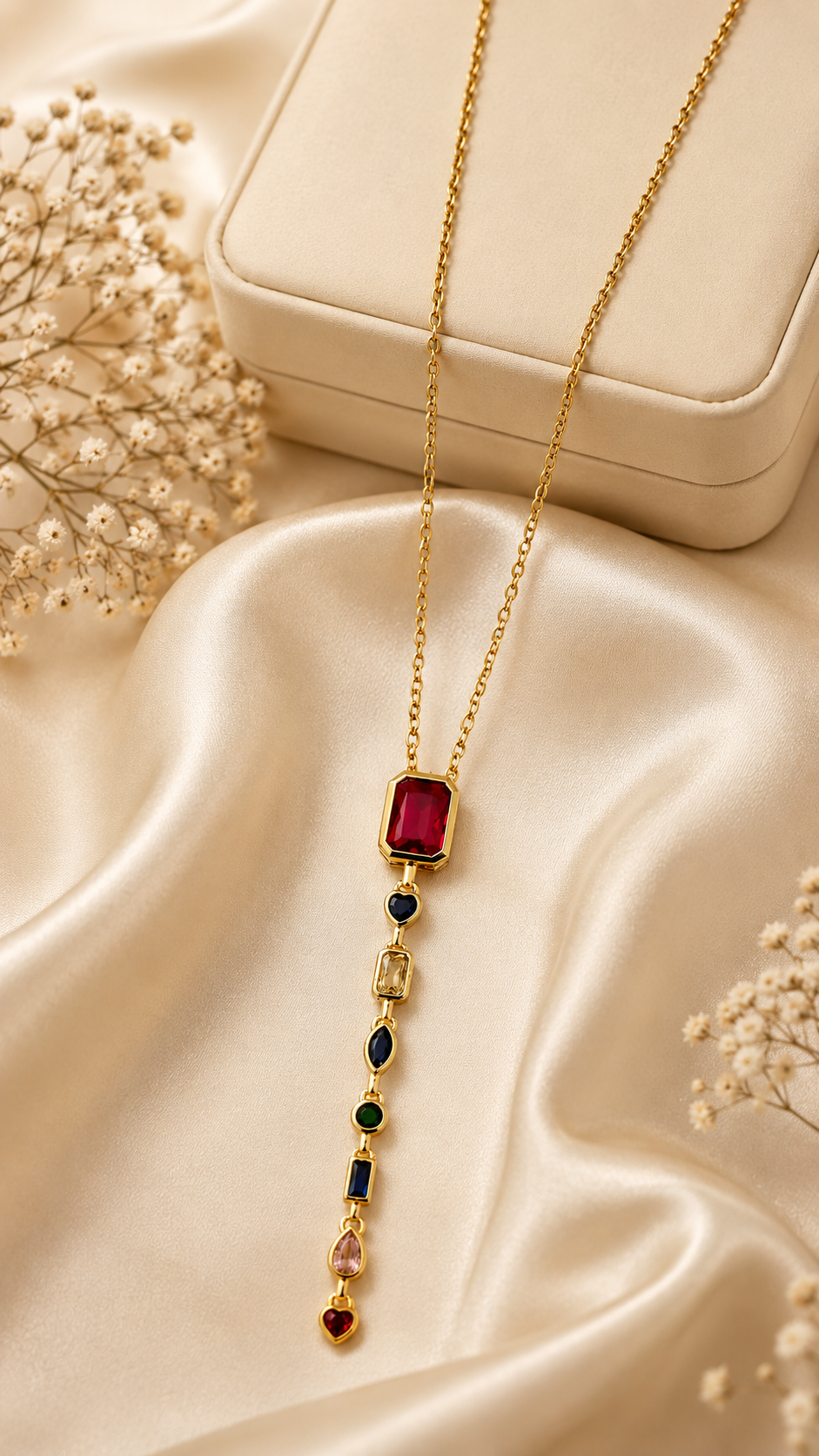 Multicolor Heart Drop Pendant Necklace – Anti Tarnish Gold Chain