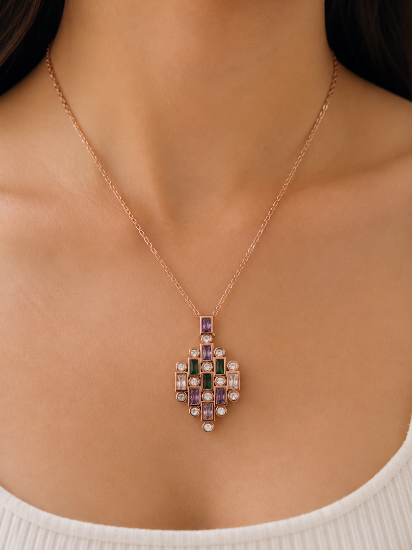 Anti Tarnish Multi-Color Stone Pendant Necklace
