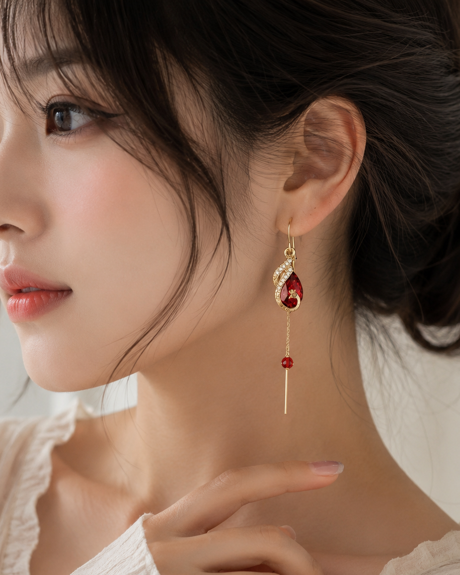 Korean Red sparkling Long Drop Earrings for Women