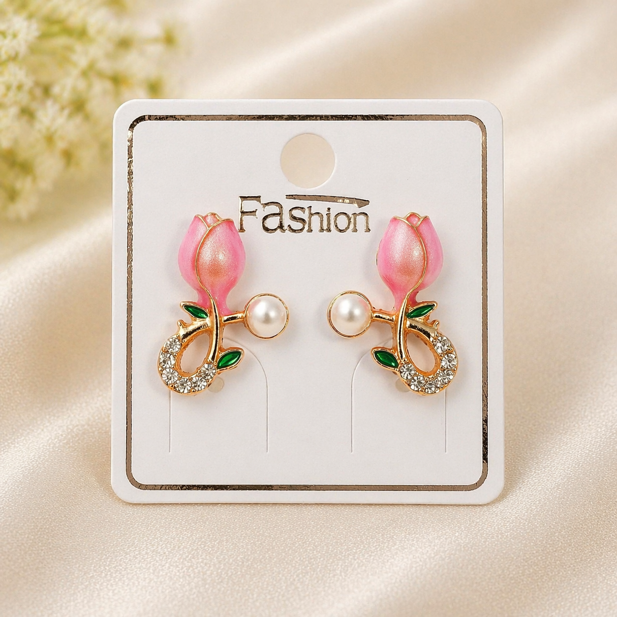 Tulip Pearl Stud Earrings – Korean Style