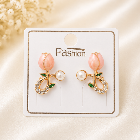 Tulip Pearl Stud Earrings – Korean Style