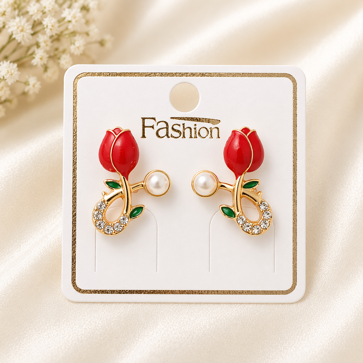 Tulip Pearl Stud Earrings – Korean Style