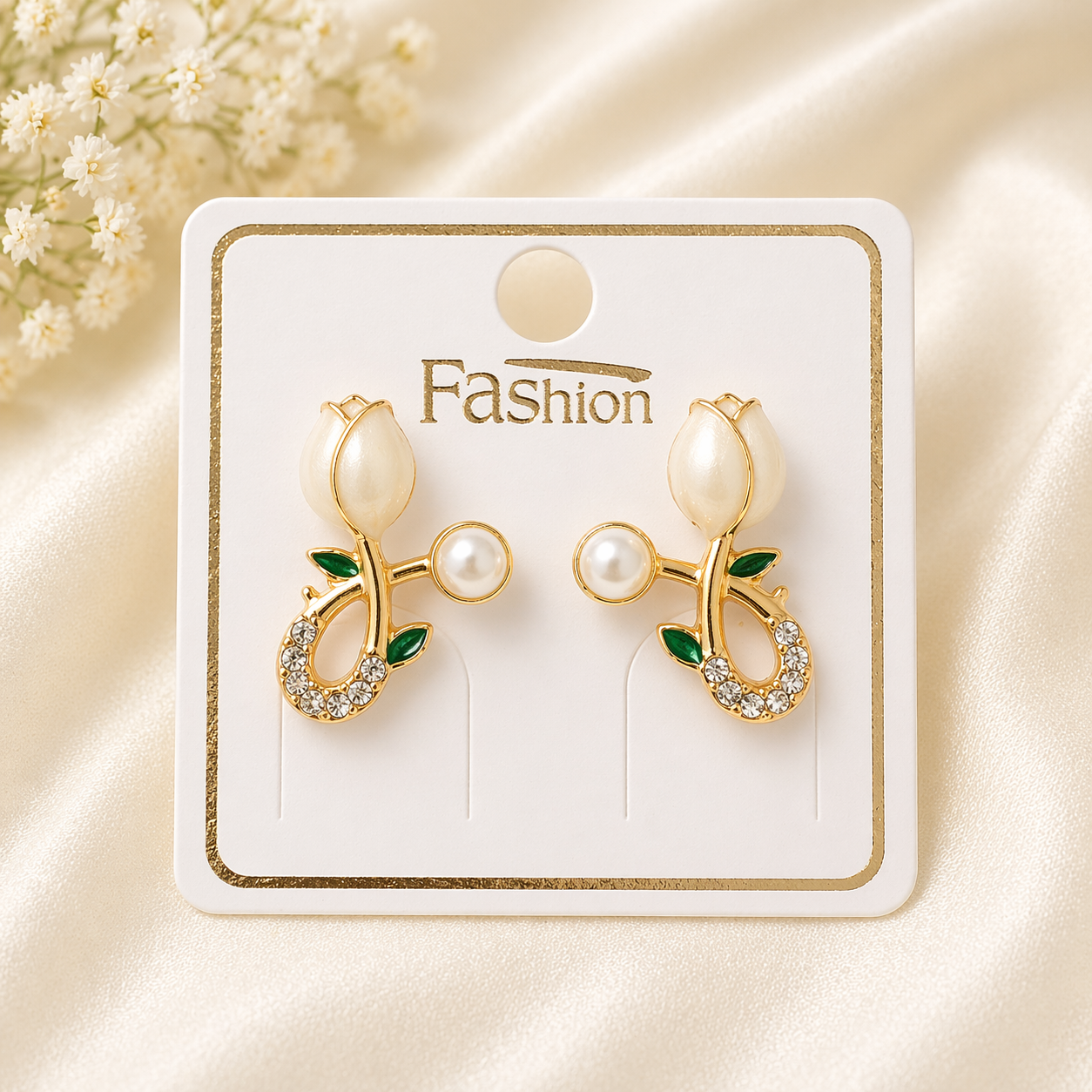 Tulip Pearl Stud Earrings – Korean Style