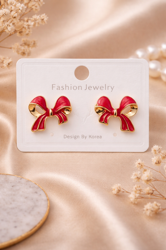 Cute Bow Stud Earrings – Multicolor Korean Style