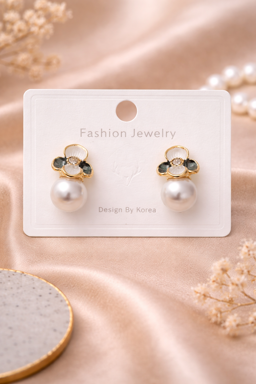 Pearl Flower Stud Earrings – Korean Style