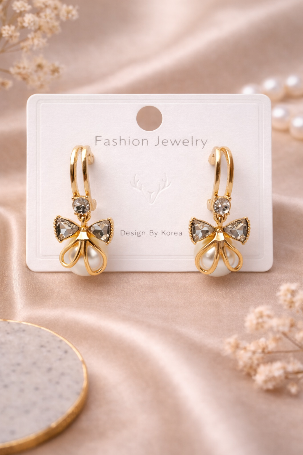 Pearl Bow Hoop Earrings – Korean Style