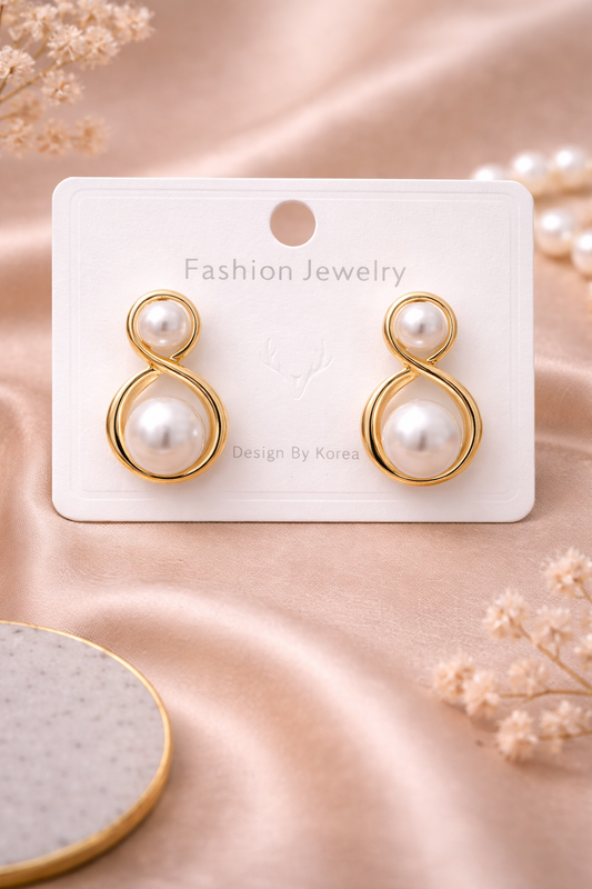 Pearl Swirl Statement Earrings – Korean Style