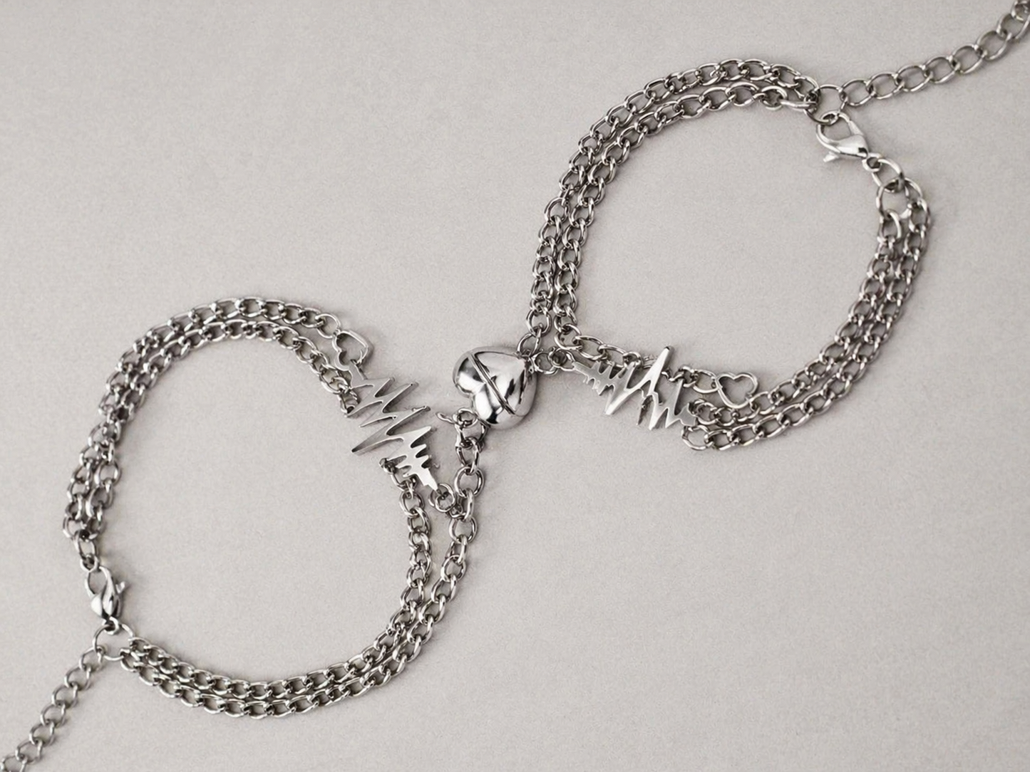 Double layer Couple Heart Magnet Bracelet – Silver Linked Love Band
