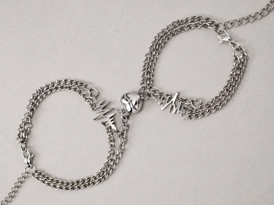 Double layer Couple Heart Magnet Bracelet – Silver Linked Love Band