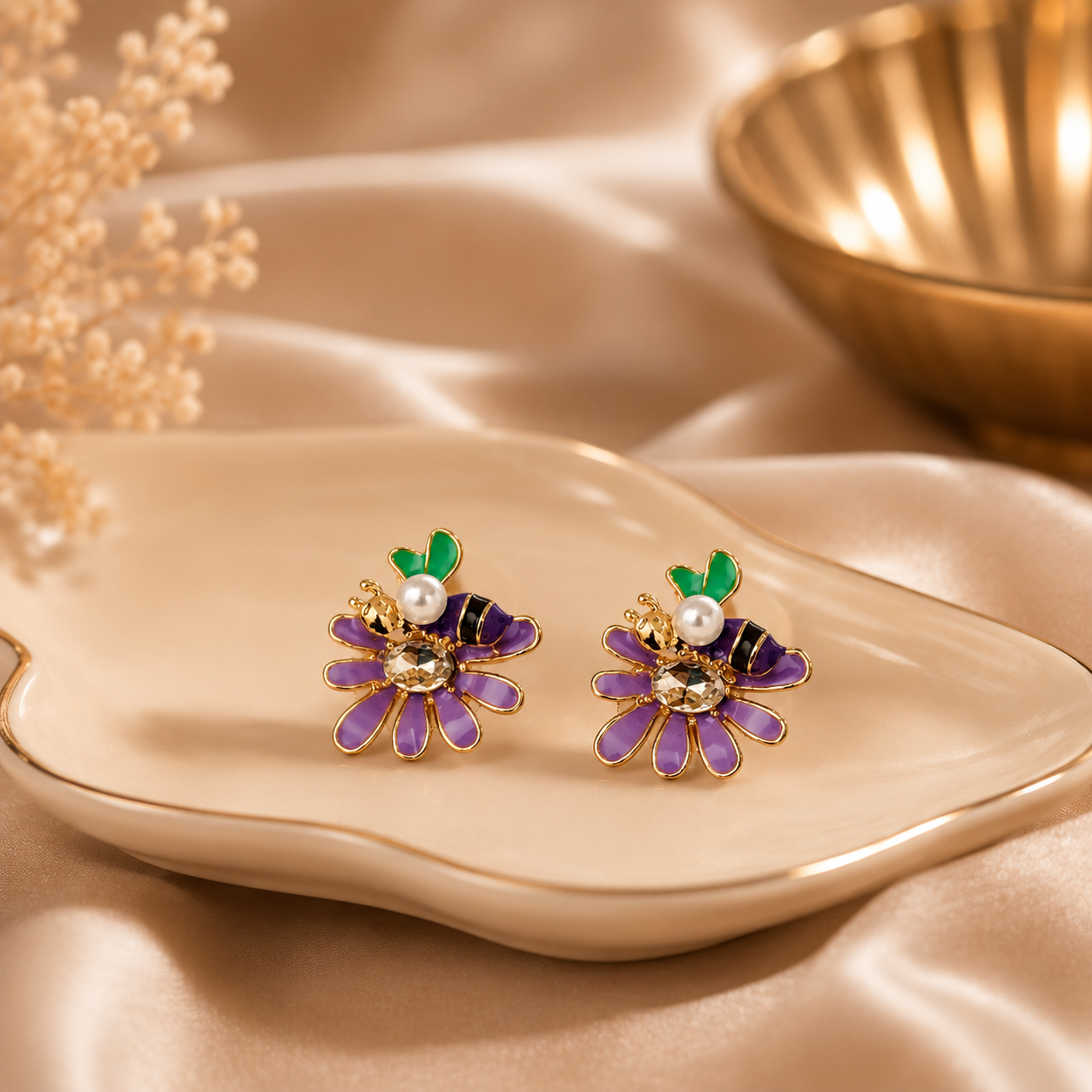 Korean Design Cute Colorful Bee Flower Earring