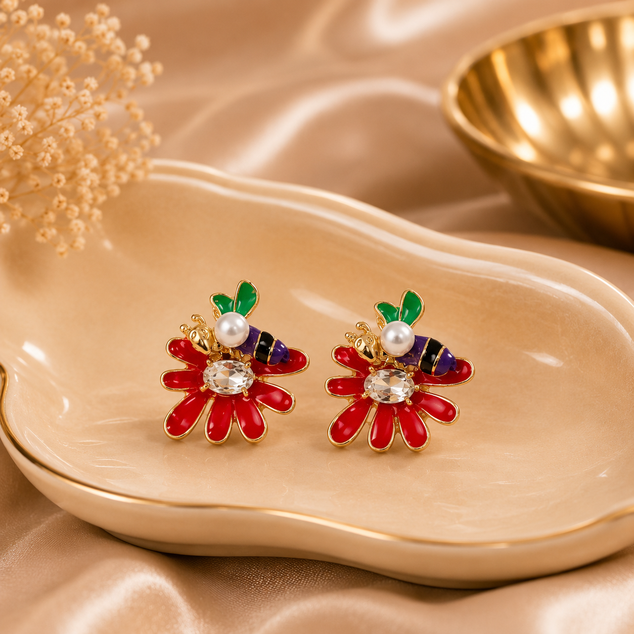 Korean Design Cute Colorful Bee Flower Earring