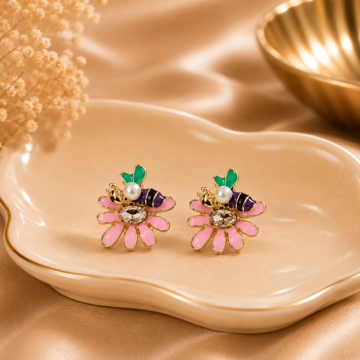 Korean Design Cute Colorful Bee Flower Earring