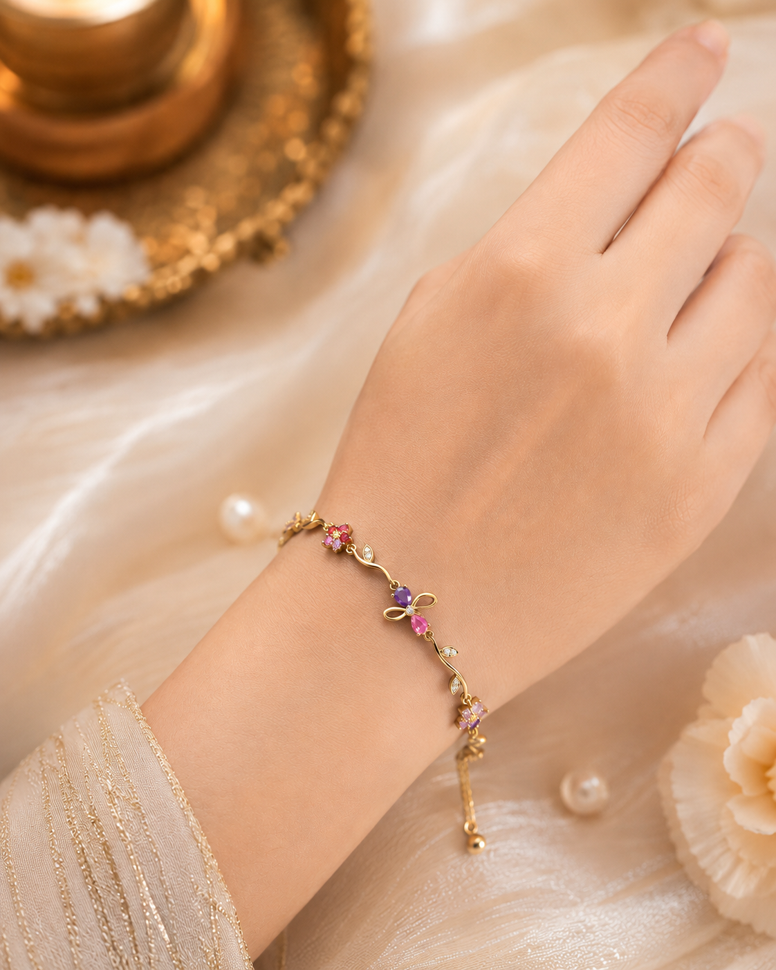 Bow tulip anti tarnished chain bracelet