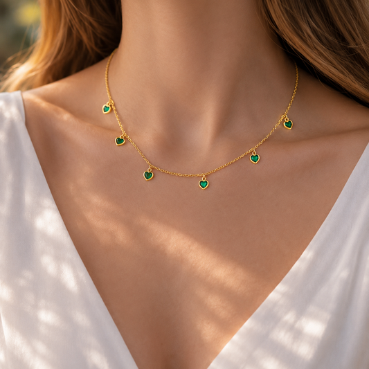 Anti tarnish green  heart neackless