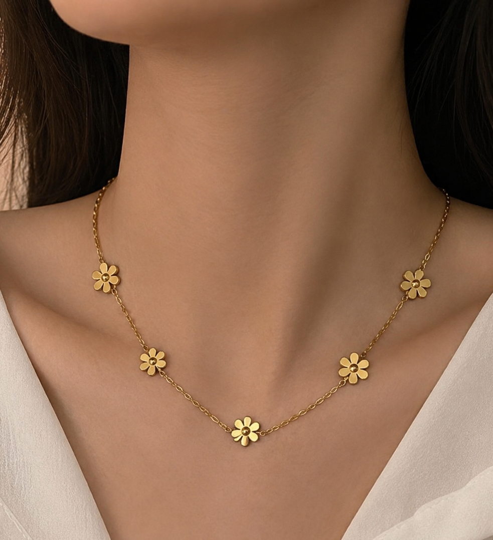 Anti Tarnish Daisy Flower Charm Necklace