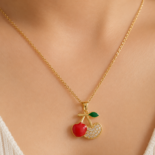 Anti Tarnish Cherry Charm Pendant Necklace