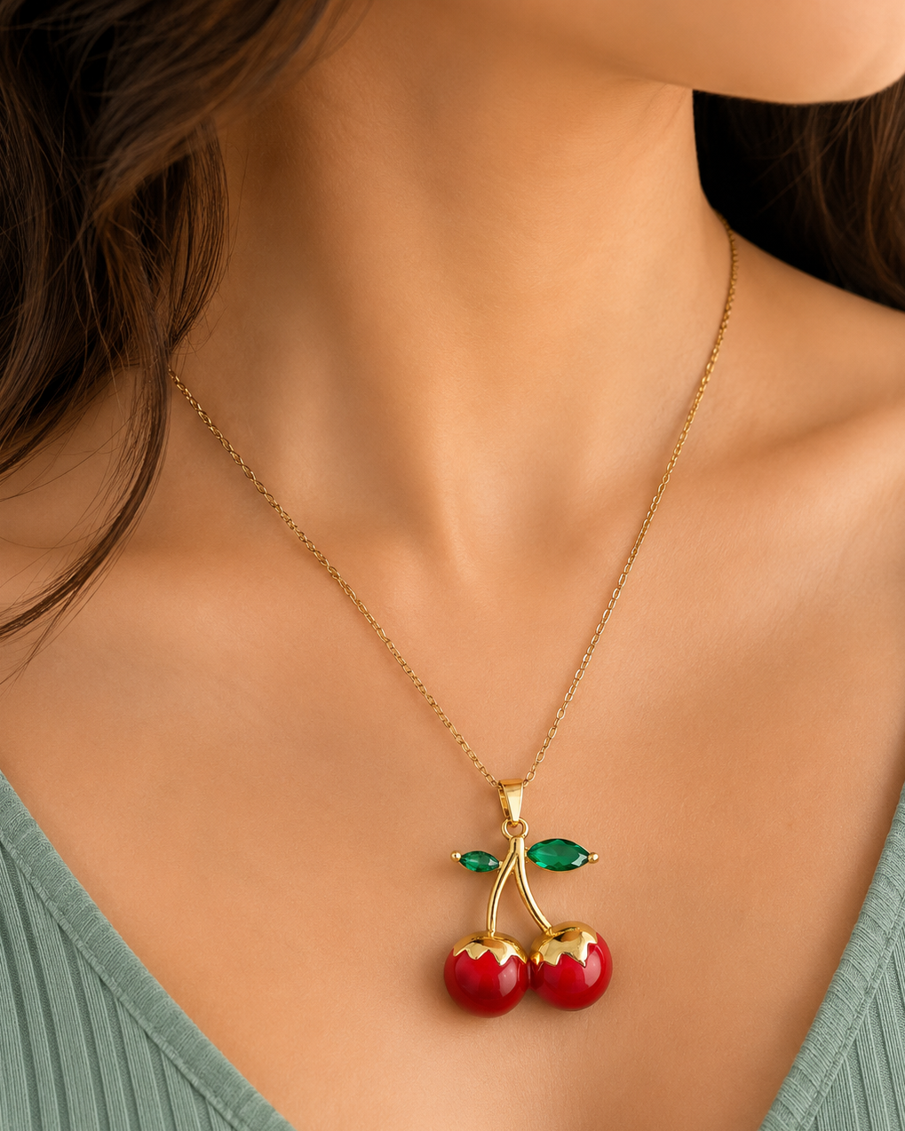 Anti Tarnish Cute Cherry Charm Pendant