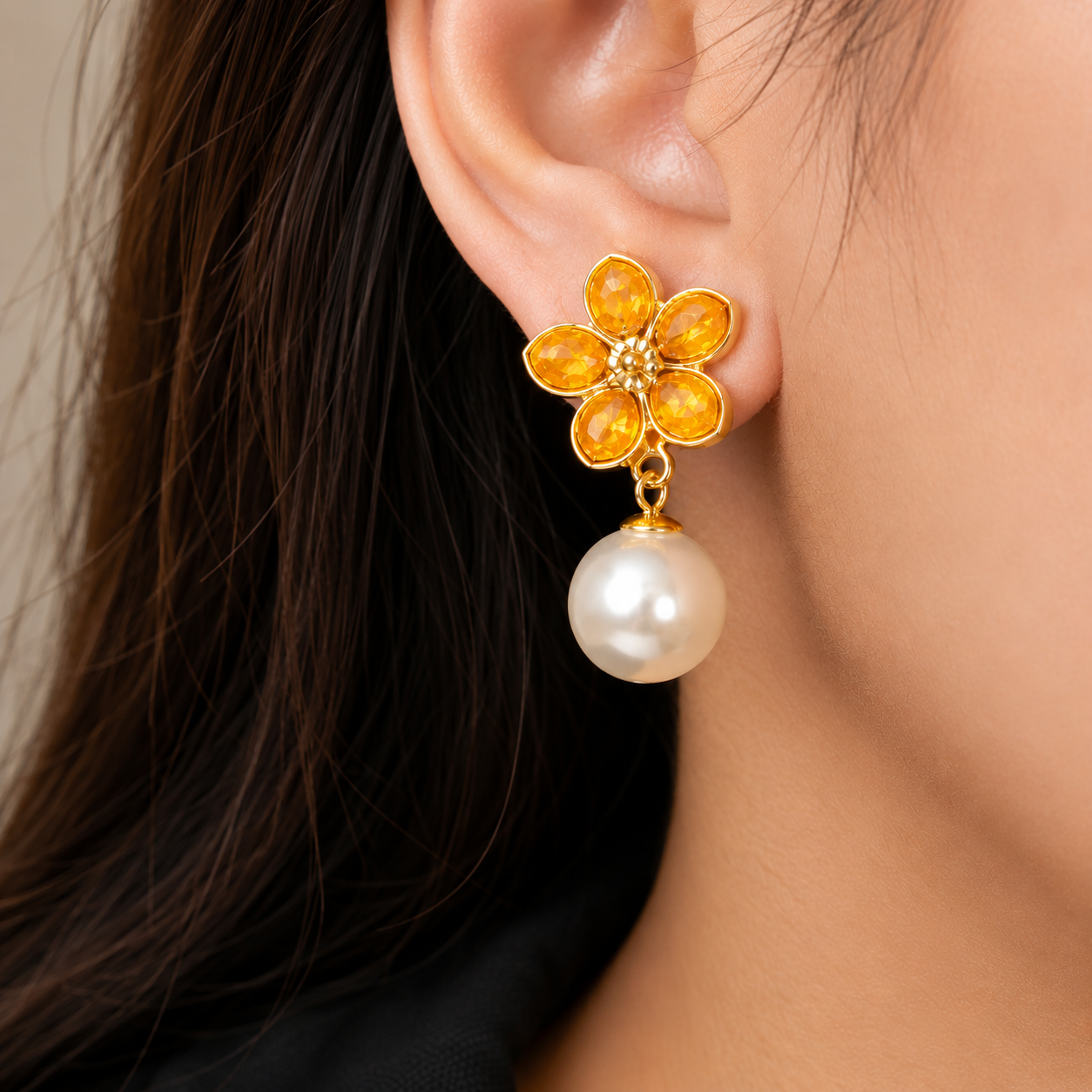 Korean Design Flower Pearl Earring