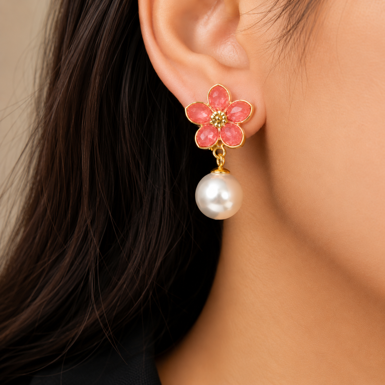 Korean Design Flower Pearl Earring