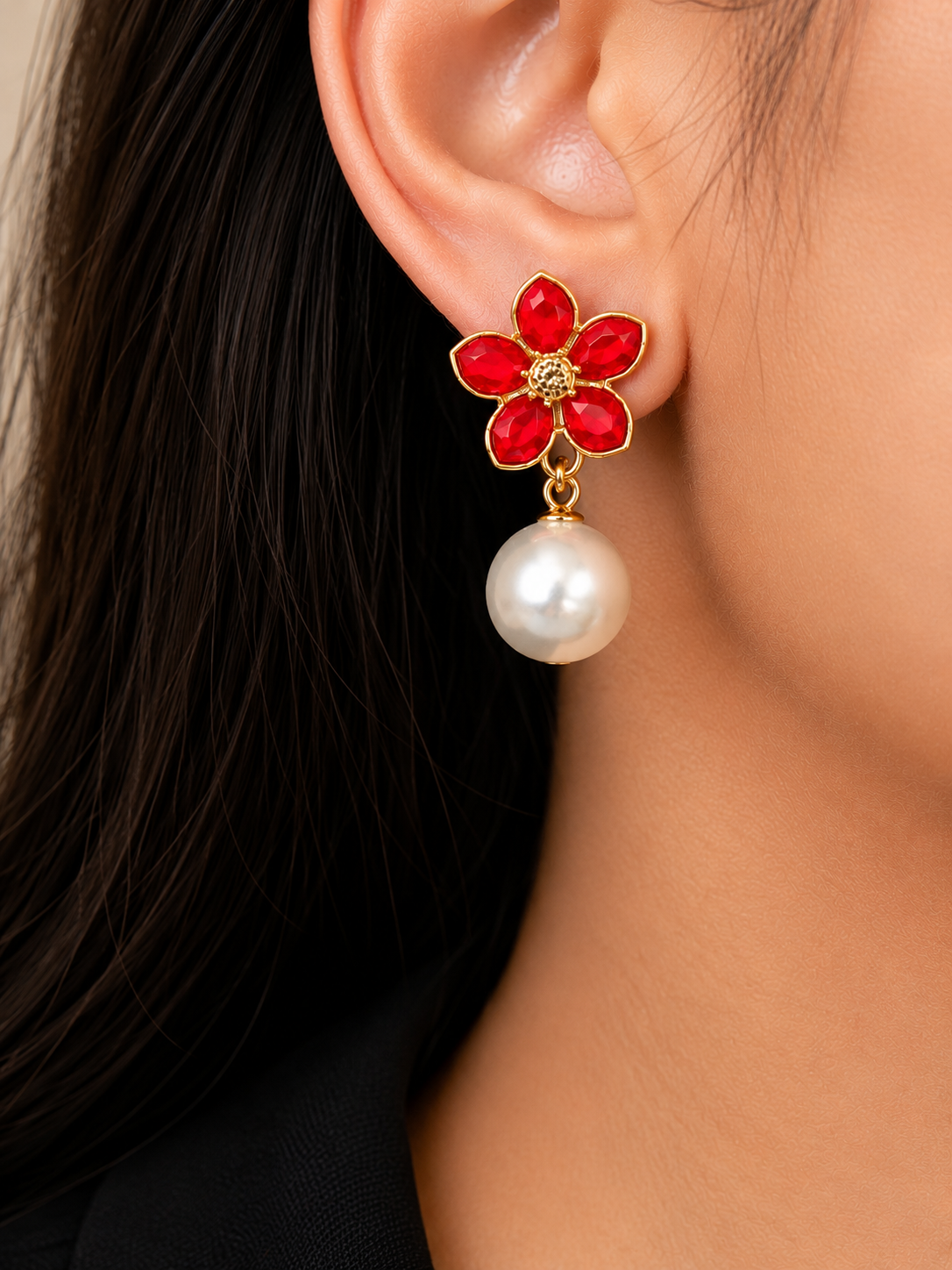 Korean Design Flower Pearl Earring