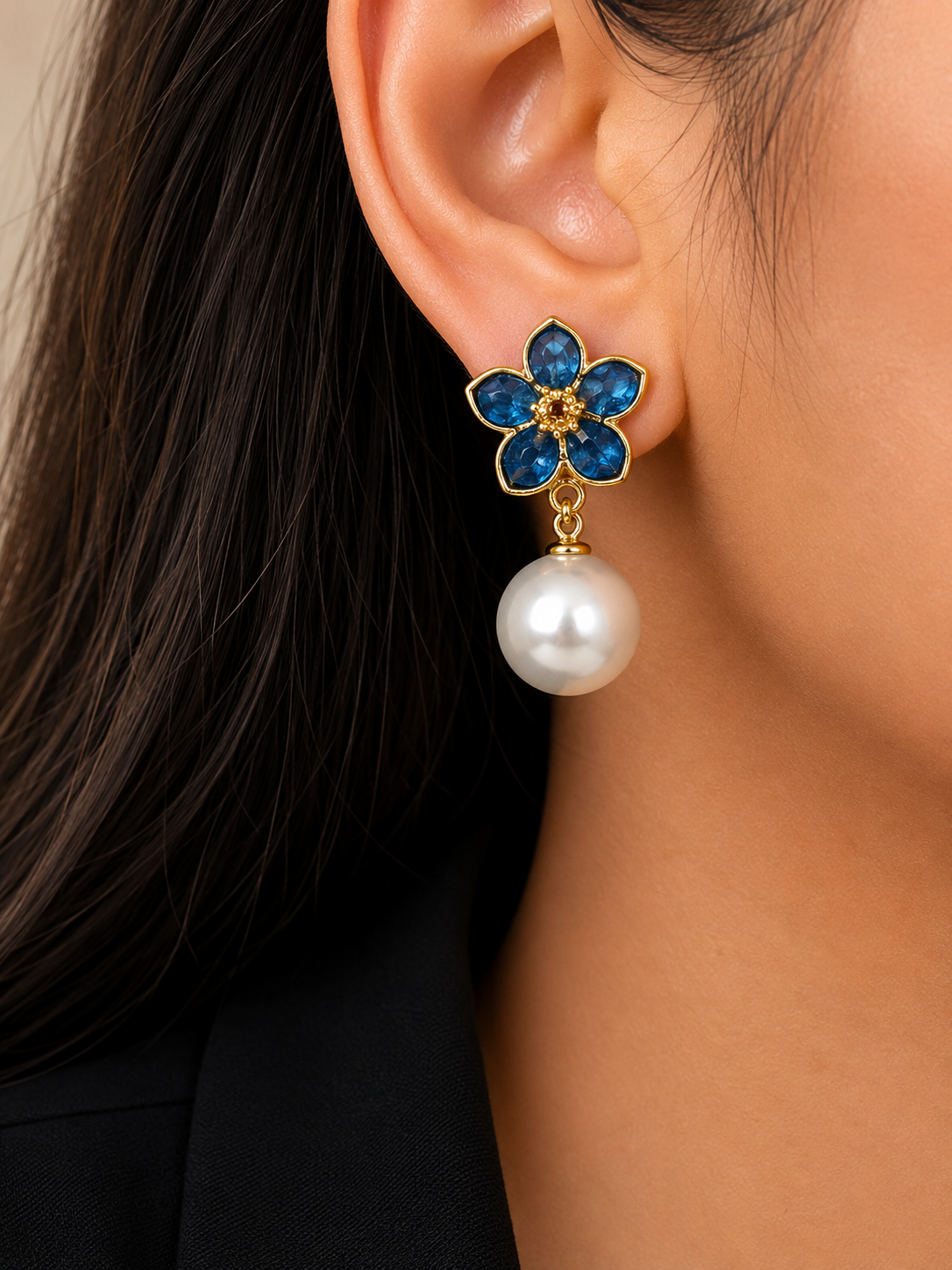 Korean Design Flower Pearl Earring