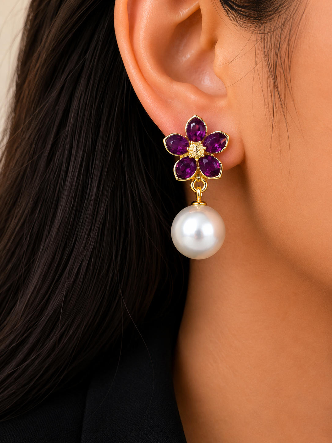 Korean Design Flower Pearl Earring