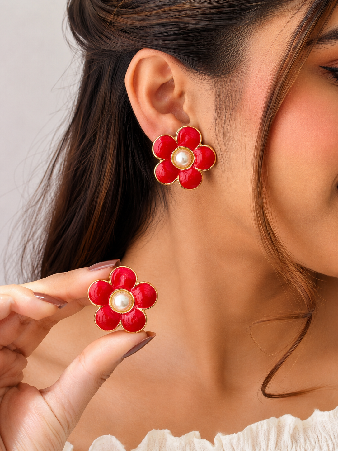 Korean Design Colored Flower Earring
