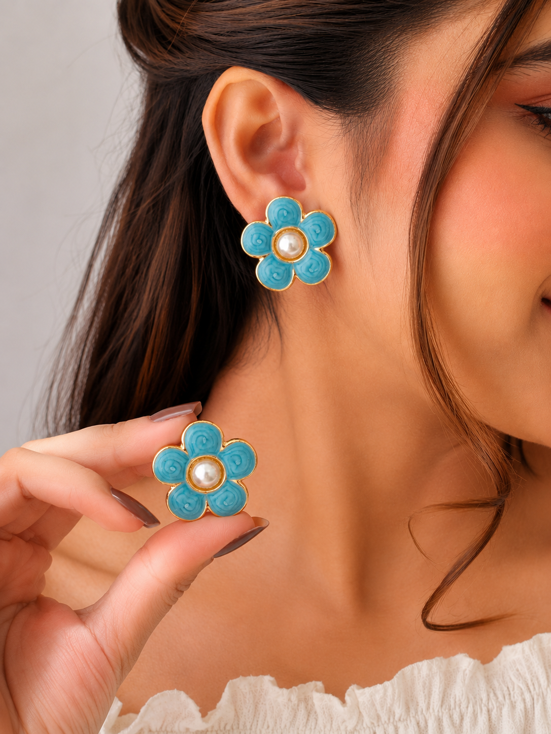 Korean Design Colored Flower Earring
