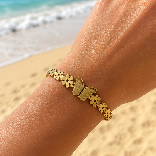Anti Tarnish Floral Butterfly Bracelet