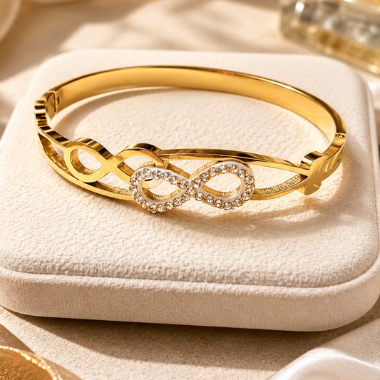 Anti Tarnish White Enamel Golden Infinity Bracelet