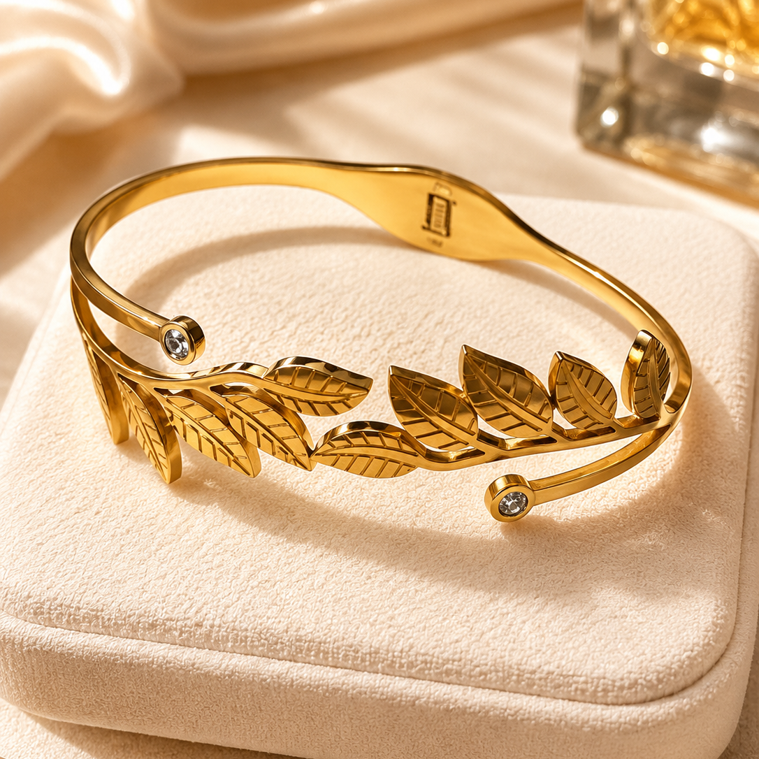 Anti Tarnish Golden Leaf Wine Bracelet