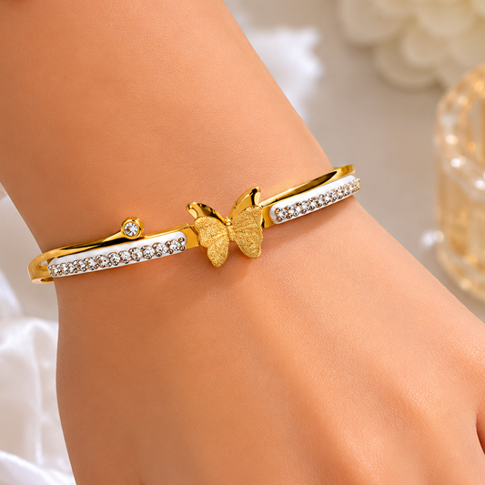 Anti Tarnish White Enamel Diamond Butterfly Bracelet