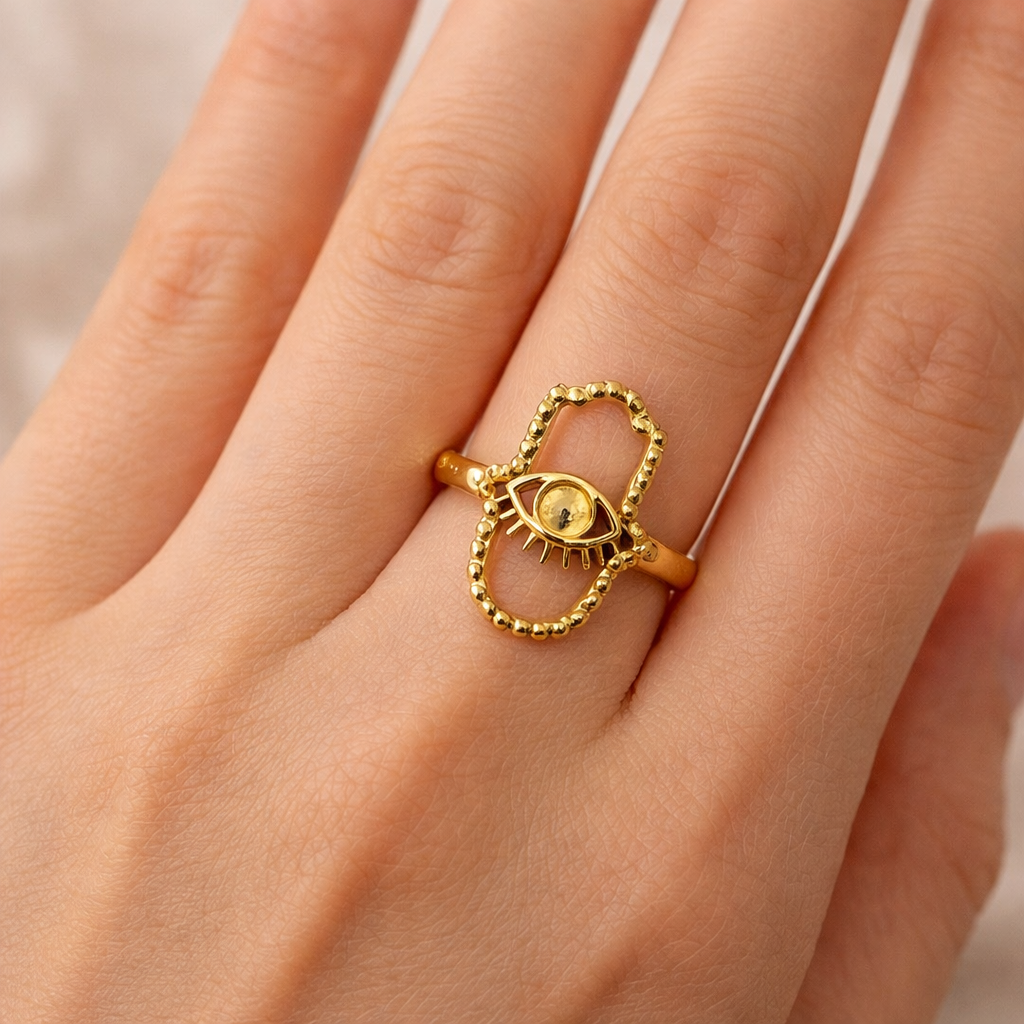 Evil Eye Gold Charm Ring