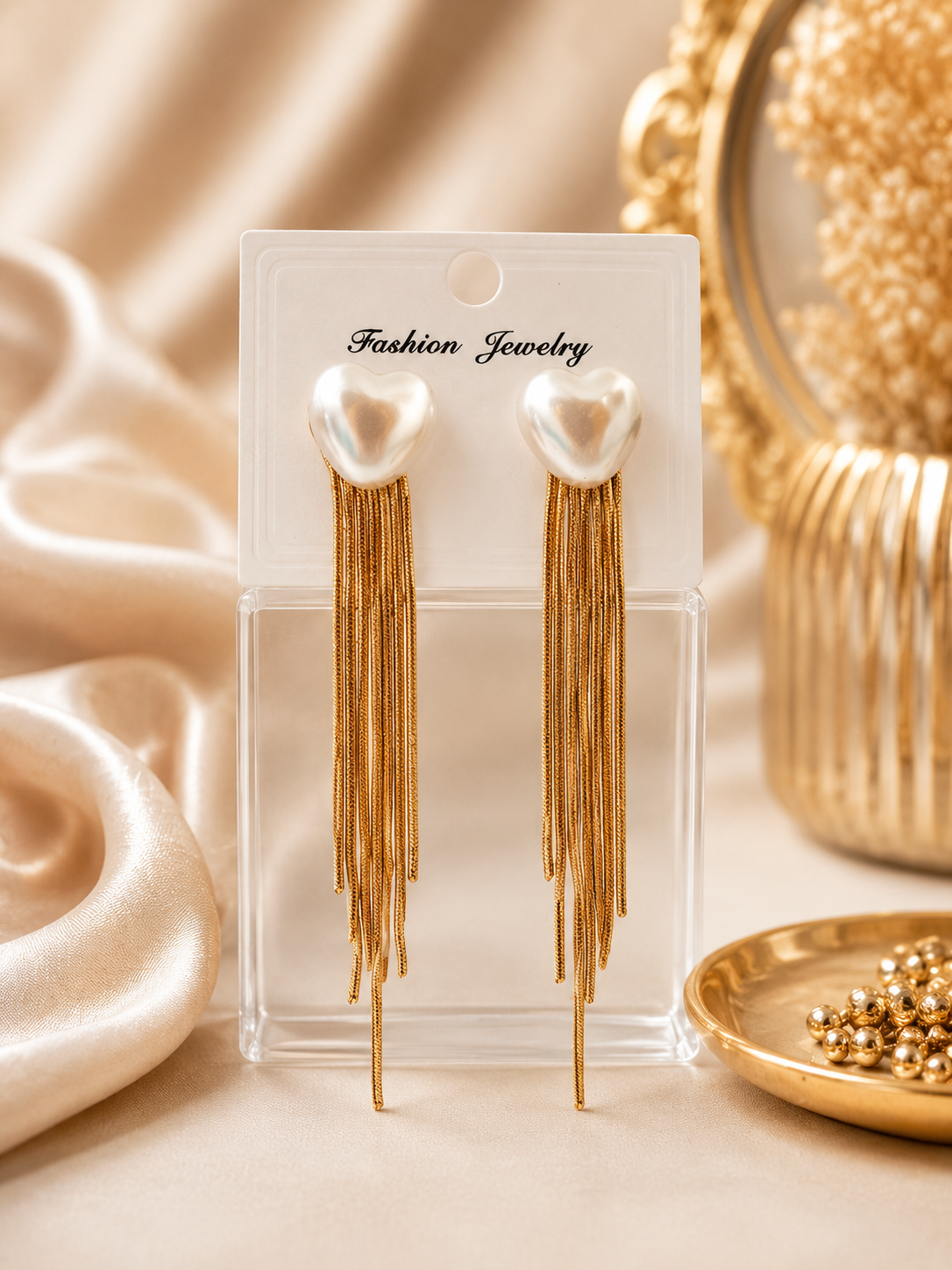 Korean Oval Pearl Tassel Drop Earrings for Women