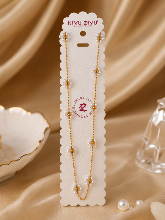 Anti Tarnish Pearl & Multicolor Flower Necklace – Premium Gold Chain