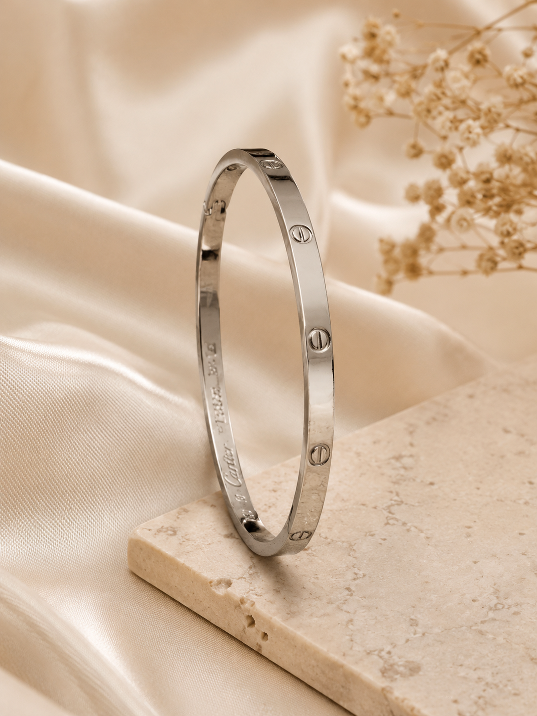 Anti Tarnish Silver & Rose Gold Cartier Style Kada Bracelet for Women