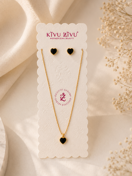 Kiyu Ziyu Anti Tarnish Stone Heart Necklace Set