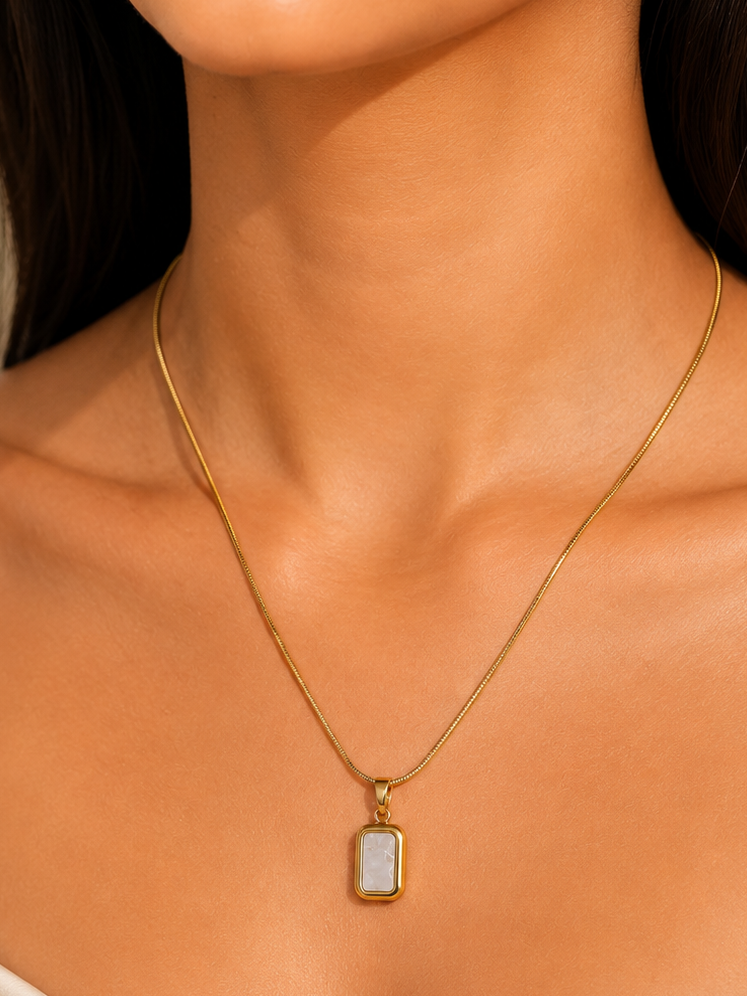 Anti-Tarnish Gold Plated White Enamel Necklace for women