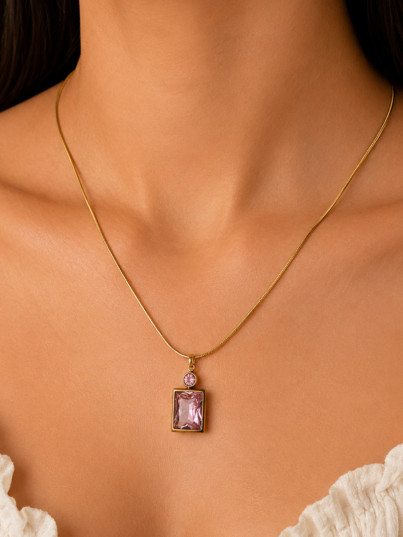Anti-Tarnish Pink Stone Necklace for women