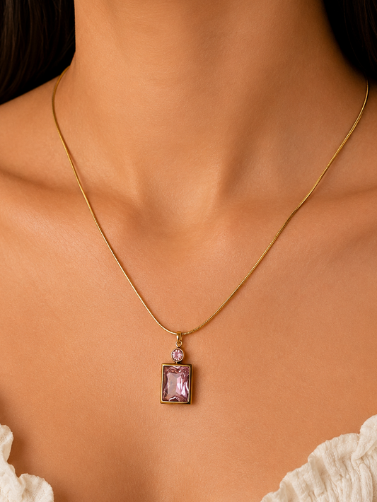 Anti-Tarnish Pink Stone Necklace for women
